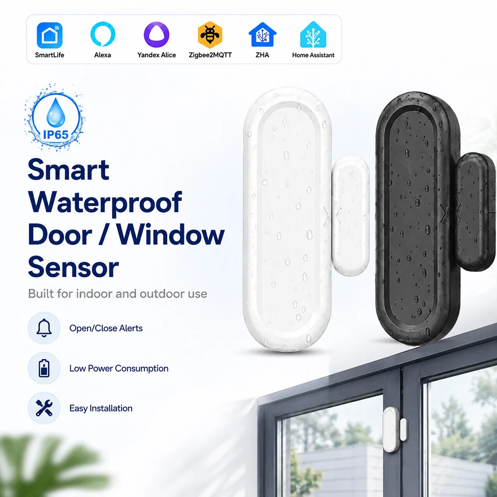 Tuya Zigbee IP65 Waterproof Door Window Sensor Outdoor Magnetic Contact Security Alarm For  Zigbee2MQTT Alexa Yandex Alice