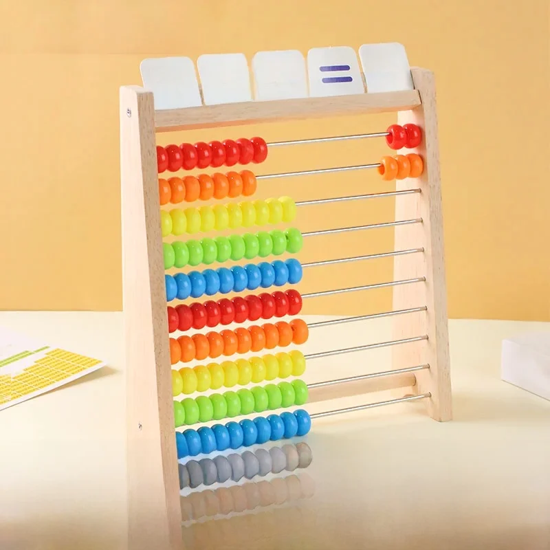 Houten tellen speelgoed telraam Montessori onderwijs wiskunde speelgoed kinderen regenboog tellen kralen optellen aftrekken bediening leren - afbeelding 2