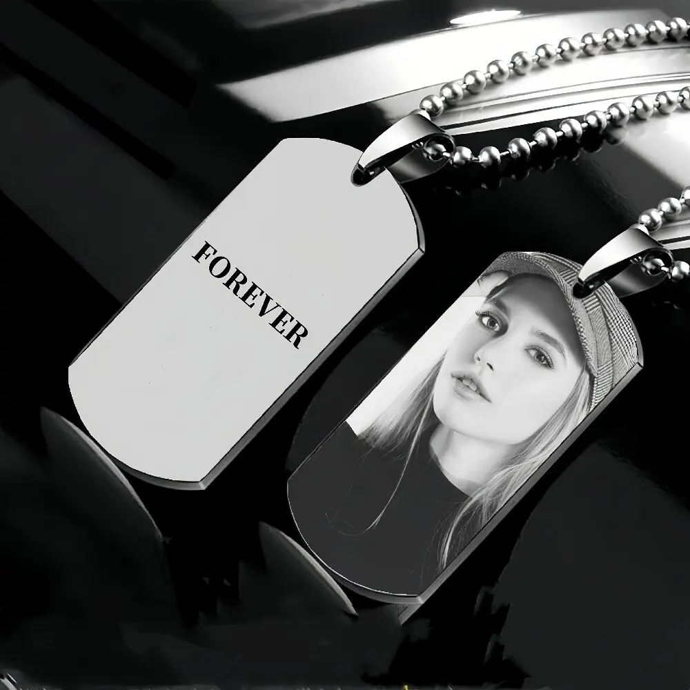 

Custom Metal Finish Stainless Steel Dog Tag Necklace, Custom Photo Pendant, Chic Daily Fashion Accessory