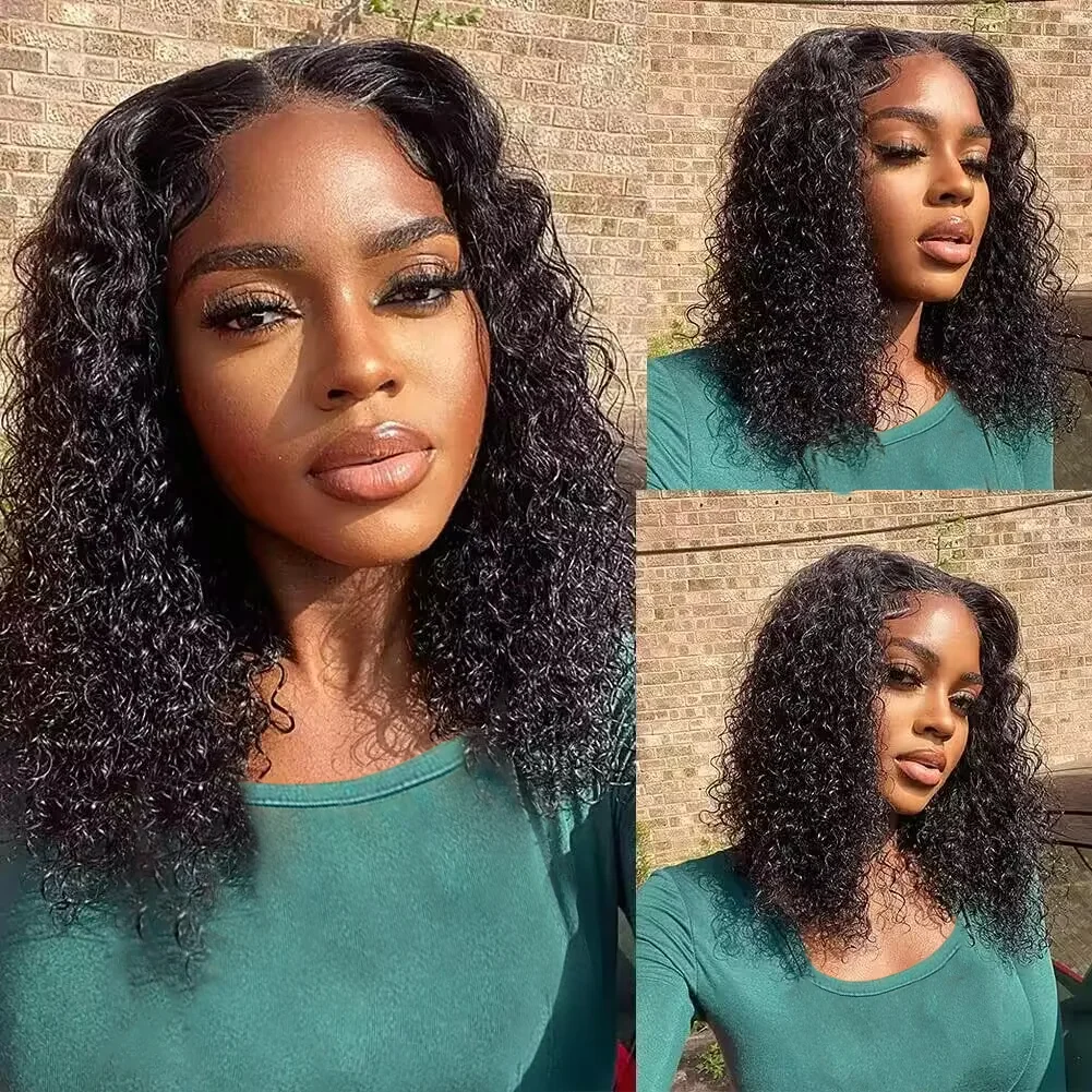 200 Density Curly Bob Wig Human Hair 13x4 HD Lace Frontal Deep Wave Wigs for Black Women Short Bob Wig Human Hair Glueless Wear and Go Deep Wave Lace Wigs Natural Black 14 Inch Pre Plucked image 6