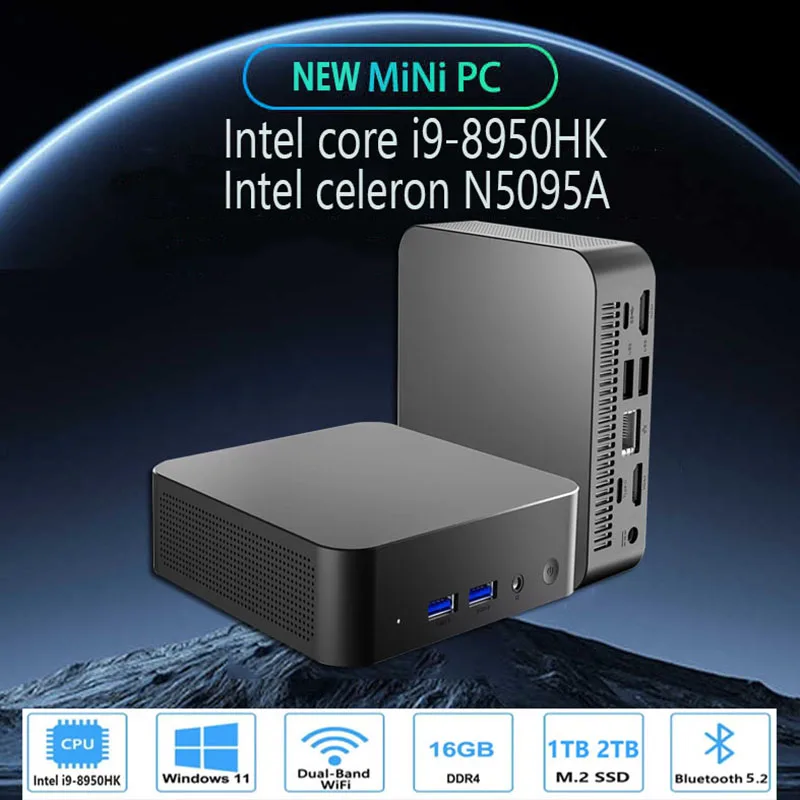 Windows 11 Mini PC Intel Core i9 8950HK Celeron N5095 16GB Desktop Pc Gaming Computer DDR4 1TB 2TB SSD WiFi 6 Portable Gamer Pc