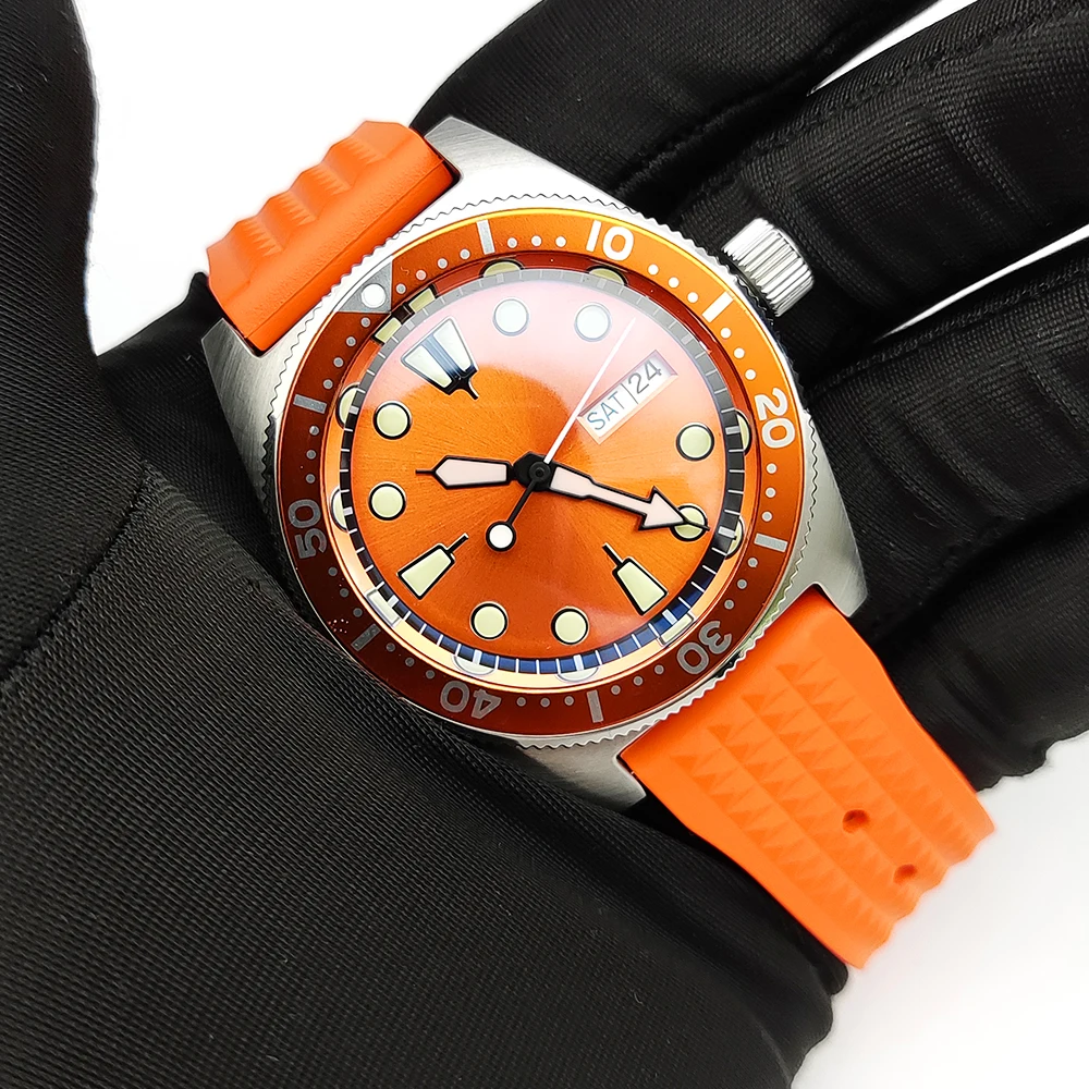 Zegarek męski automatyczny mechaniczny japonia NH36 Luminous Sapphire wodoodporny szczotkowany zegarek ze stali nierdzewnej Fashion Orange