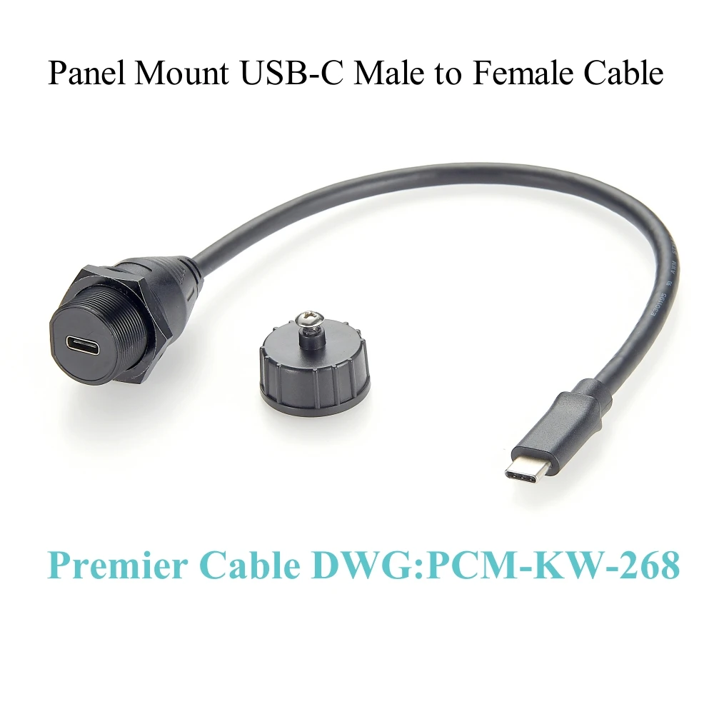 

IP67 Waterproof Outdoor Round USB-C 3.1 Male to Type-C 3.1 Female 10G Speed with Dust cap assembly connector Panel Mount Cable