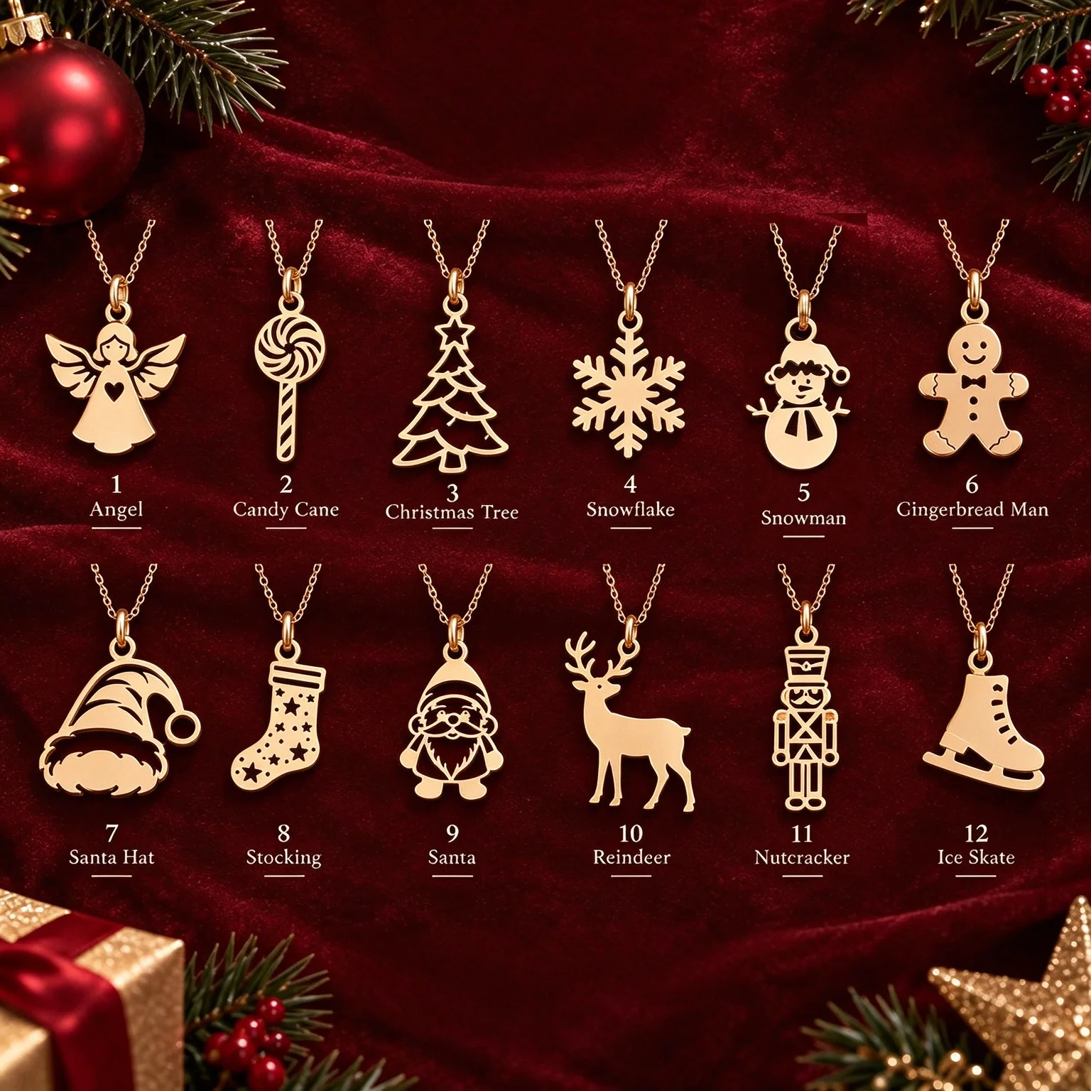 Custom Christmas Necklace Holiday Jewelry Gold Xmas Charm Pendant Festive Winter Gift For Her Dainty Customized Stocking Stuffer