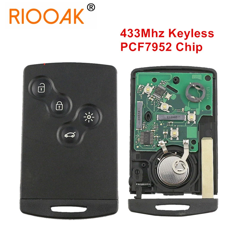 

4 Buttons Auto Car Key Smart Card Key Keyless Entry Fob PCF7952 Chip 433Mhz For Renault Koleos Scenic Laguna