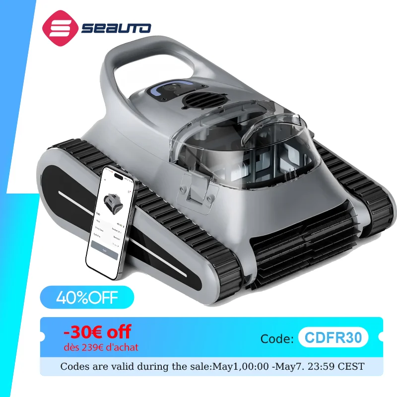 (Version 2026) Aspirateur robotisé pour piscine Seauto Crab Pro, robot grimpeur de murs, adapté aux murs et sols de 2000 pieds carrés