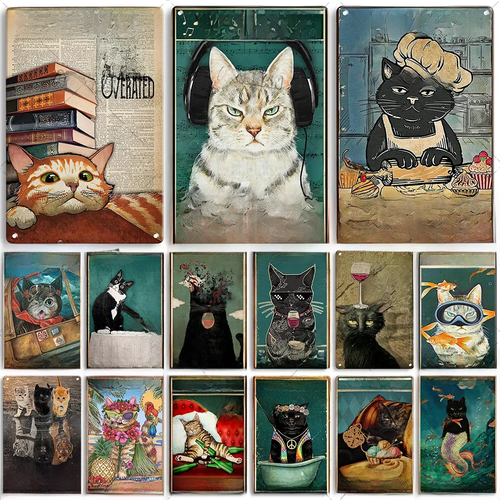 Artisian Black Cat Metal Poster Pet Tin Plate Moggy Decorative Sign Wall Decor Garage Bar Pub Club Hotel Cafe Kitchen Home — zdjęcie 2