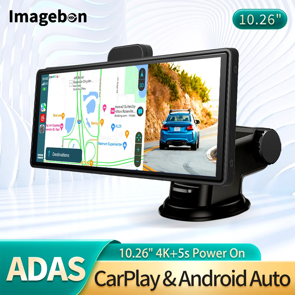 

Imagebon 10,26-дюймовый автомобильный видеорегистратор 4K ADAS H9 Dash Cam Wireless CarPlay и Android Auto AUX FM Bluetooth 5G WiFi Задняя камера Видеорегистратор