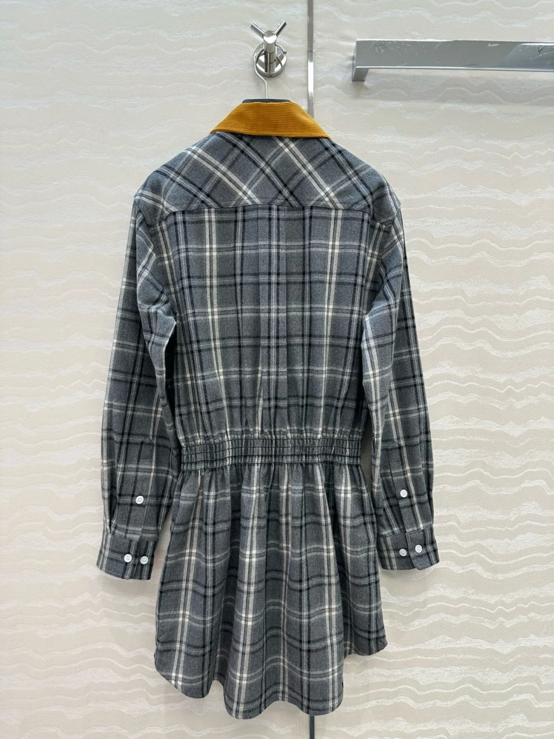 فستان قميص منقوش للنساء، ياقة سروال قصير بجيب كارجو، خصر مطاطي، مزيج من الصوف على شكل حرف A، رمادي عتيق، أنيق بريبي، #2