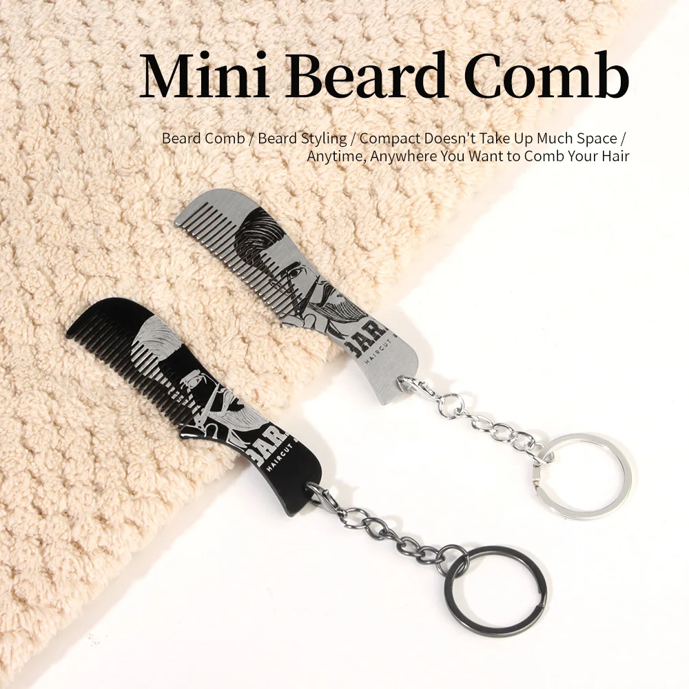 1 mini portable beard comb, mini hand comb with keychain attachment, and men's mini comb