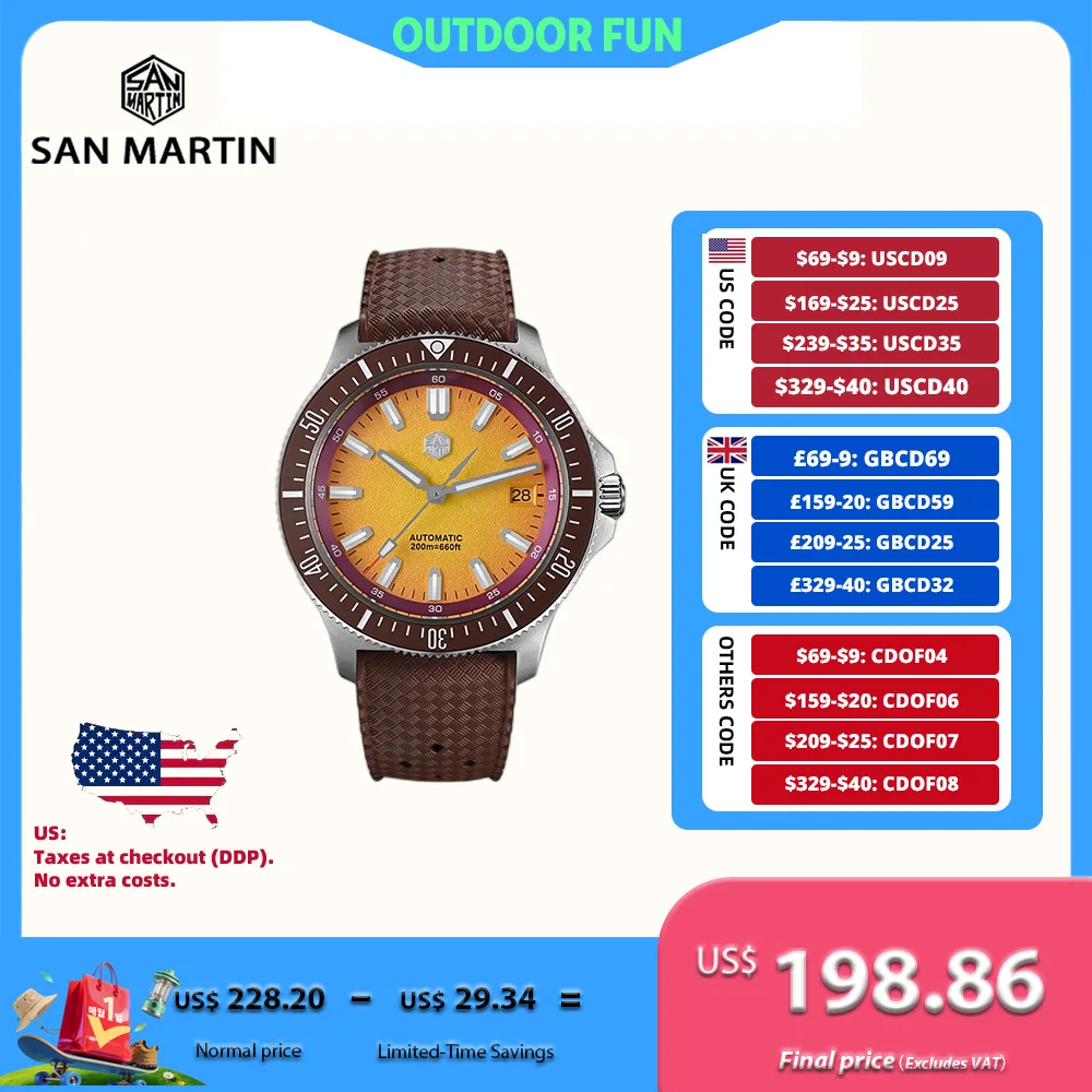 

San Martin 40 мм NH35 Автоматические мужские часы для дайвинга 3H Сетчатый браслет с датой и сапфировым стеклом 20 бар BGW-X1 Синие светящиеся модные SN0118-1