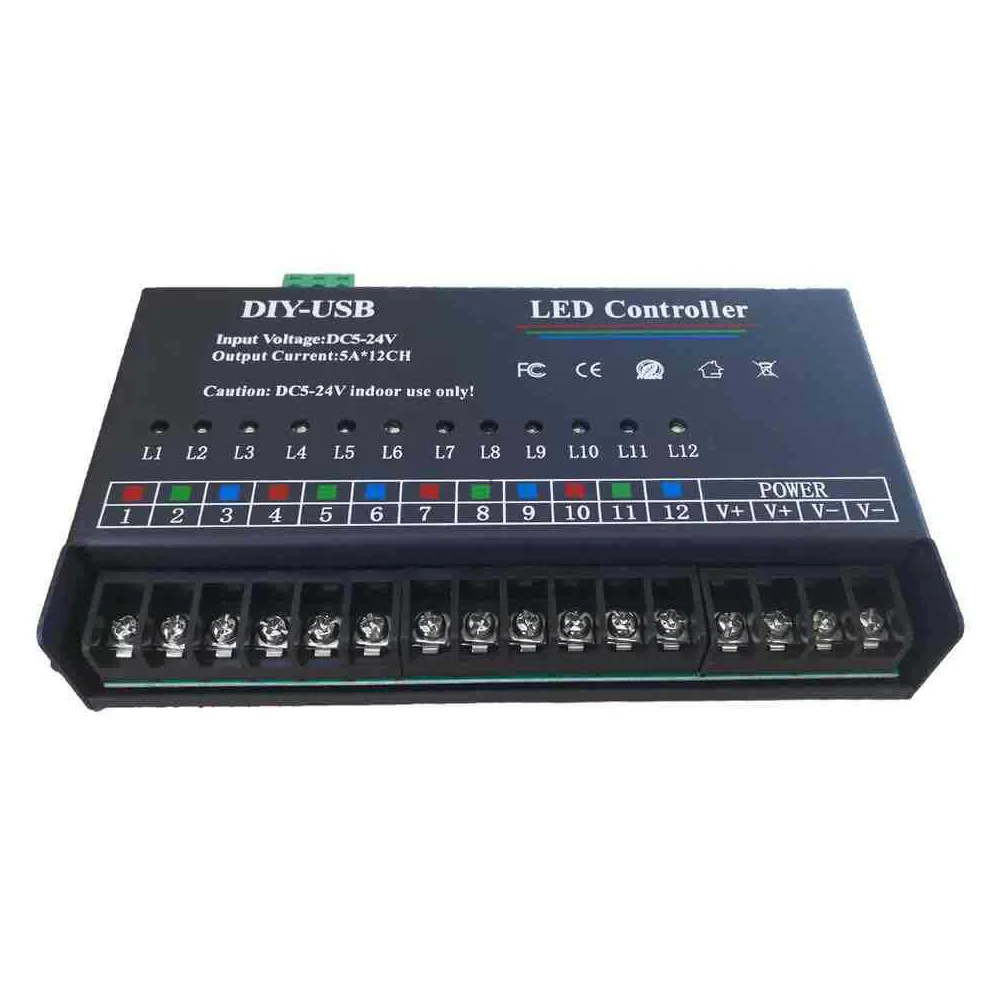 LED Light Programmable Controller USB DIY LED Controller DC 12V 24V Supports Monochrome Bar 12Way or RGB Magic Color Strip 4Way