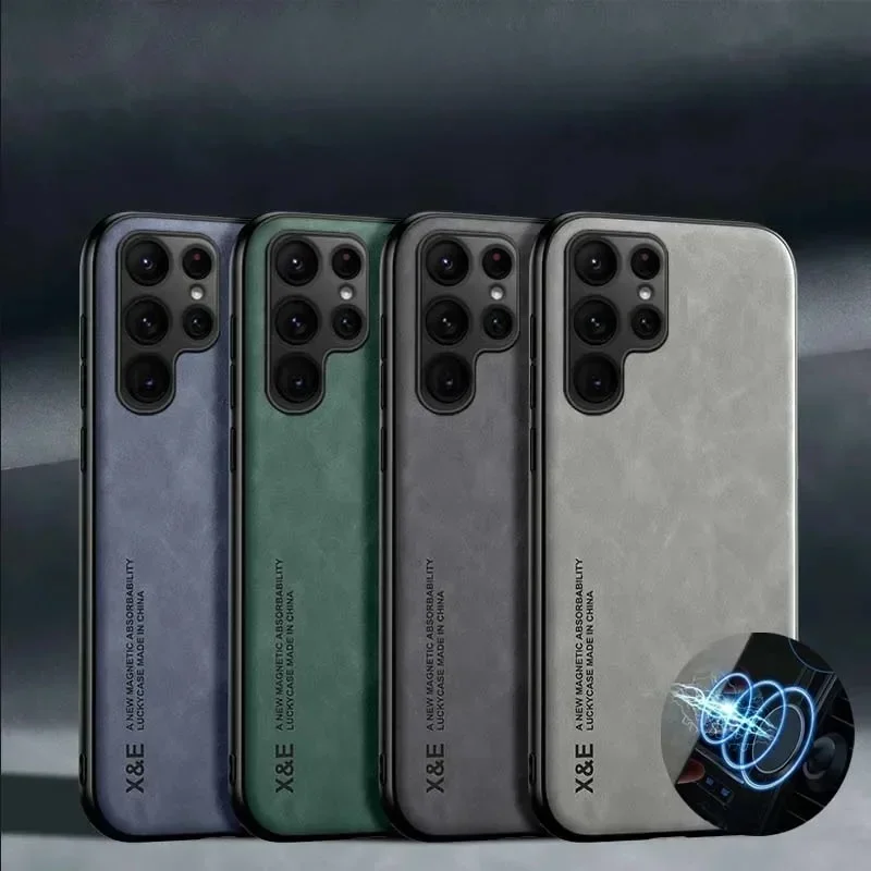 Luksusowe skórzane etui na Samsung S26 S25 S24 S23 Ultra S25 FE A17 A16 A57 A56 A37 A36 5G z metalową płytką wspierającą mocowanie w samochodzie — 2