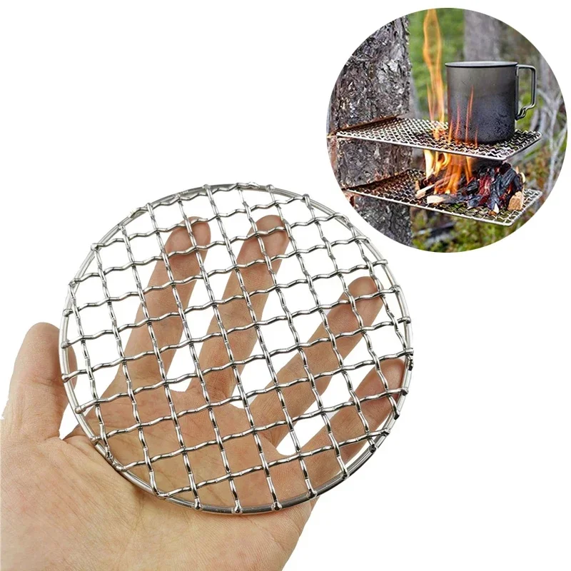 Grille de Camping en acier inoxydable, grille en maille, grille de Camping, support pour la cuisson au feu, barbecue, sac de randonnée