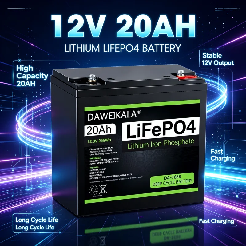 Image of DAWEIKALA 12,8V 20Ah LiFePO4-Batterie mit 256Wh Tiefentladezyklus, Lithium-Eisen-Phosphat-Batterie mit eingebautem Schutz, seriell- und parallelanschlussfähig, für Solarsysteme, Yachten, Camping,