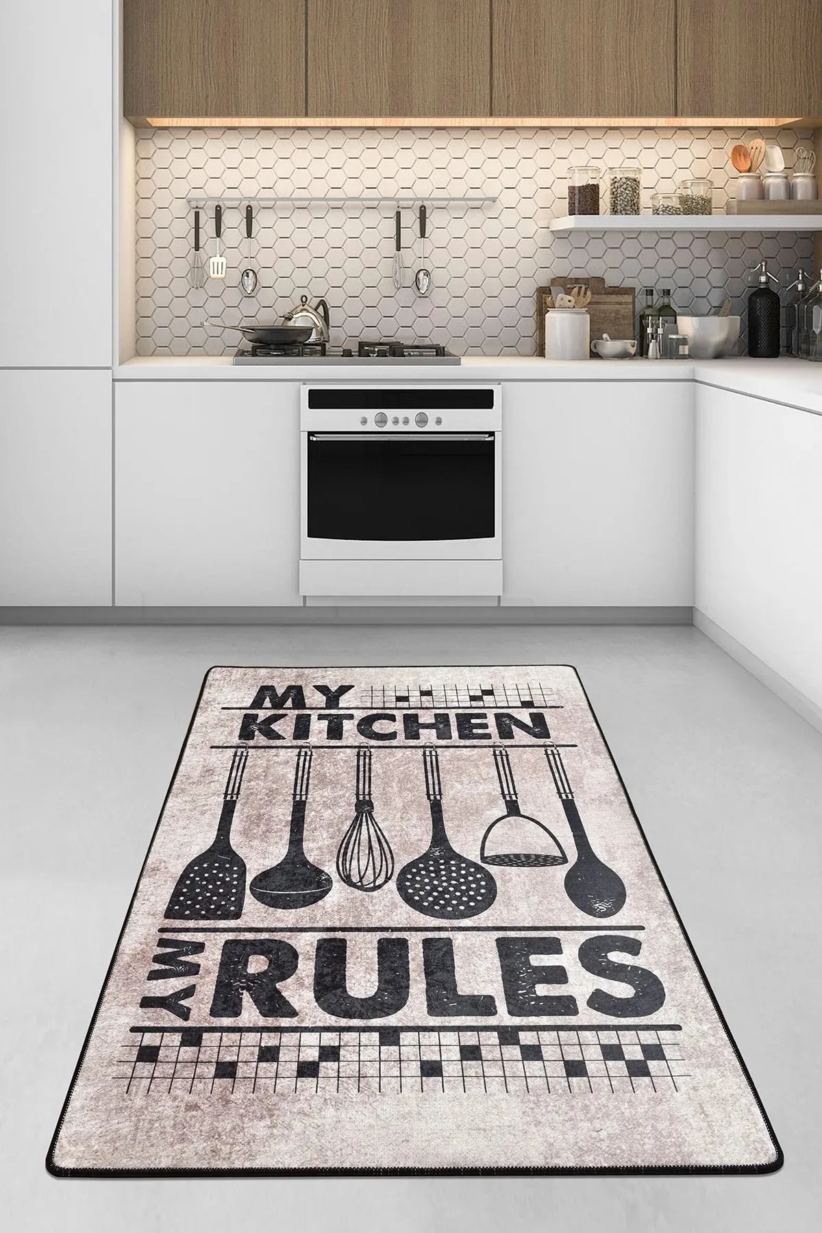 RULES DJT Kitchen Carpet, Non-Slip Base, Lint-Free, Antibacterial, Washable. Size 80x150