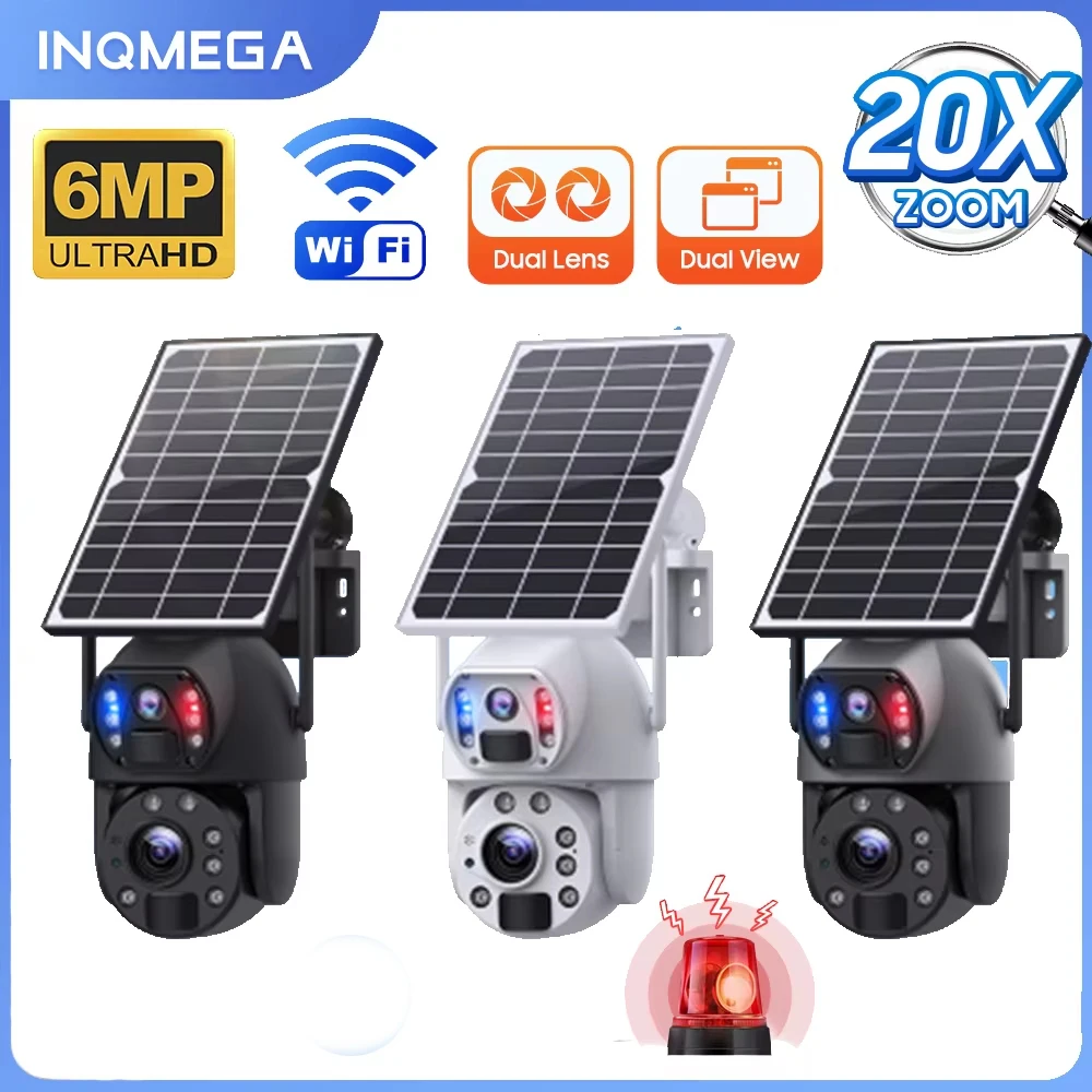 

INQMEGA 6MP 4G SIM Solar Camera 20x Zoom Camera PIR Human Detection Outdoor Dual Screen Color Night Vision WIFI Security Camera