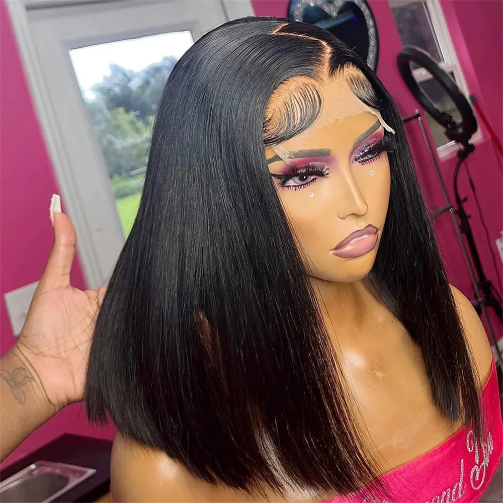 

Короткий парик Боб, прямые кружевные передние парики, человеческие волосы 13x4 HD, прозрачные кружевные передние человеческие волосы, бразильский парик на сетке 4x4