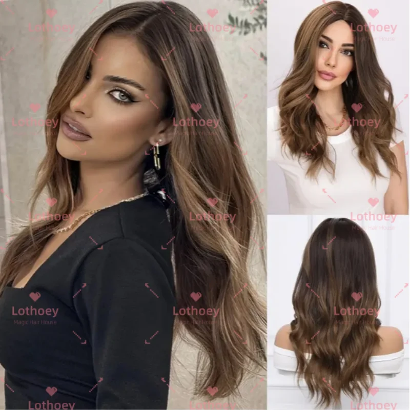 Wig gelombang tubuh coklat keemasan wig rambut manusia sedang wig gelombang air indah elegan wig dasar sutra setiap hari untuk wanita cocok untuk Yahudi
