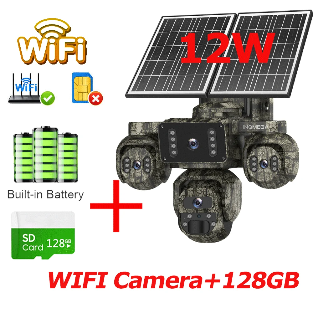 20MP 4-lens 4-scherm zonne-energie beveiligingscamera 4G SIM buiten met 24/7 opname AOV draadloos CCTV bewakingssysteem
