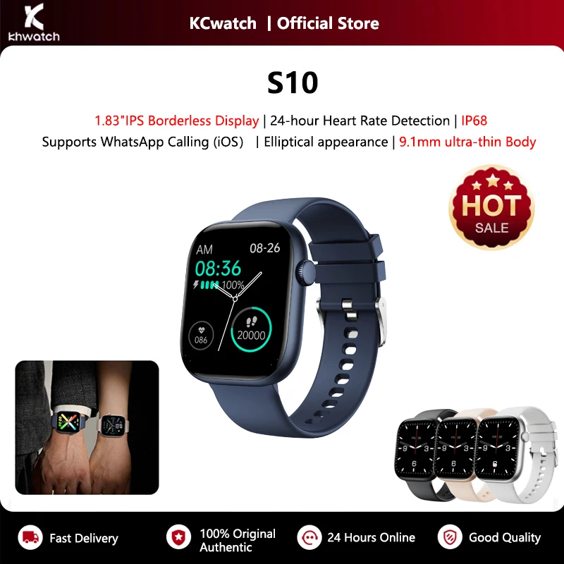 KHwatch S10 New Mens Watches Couple's Watches 1.83IPS Borderless Screen 9.1mm Ultra-thin 5.3BT WhatsApp Call IP68 Women Watches