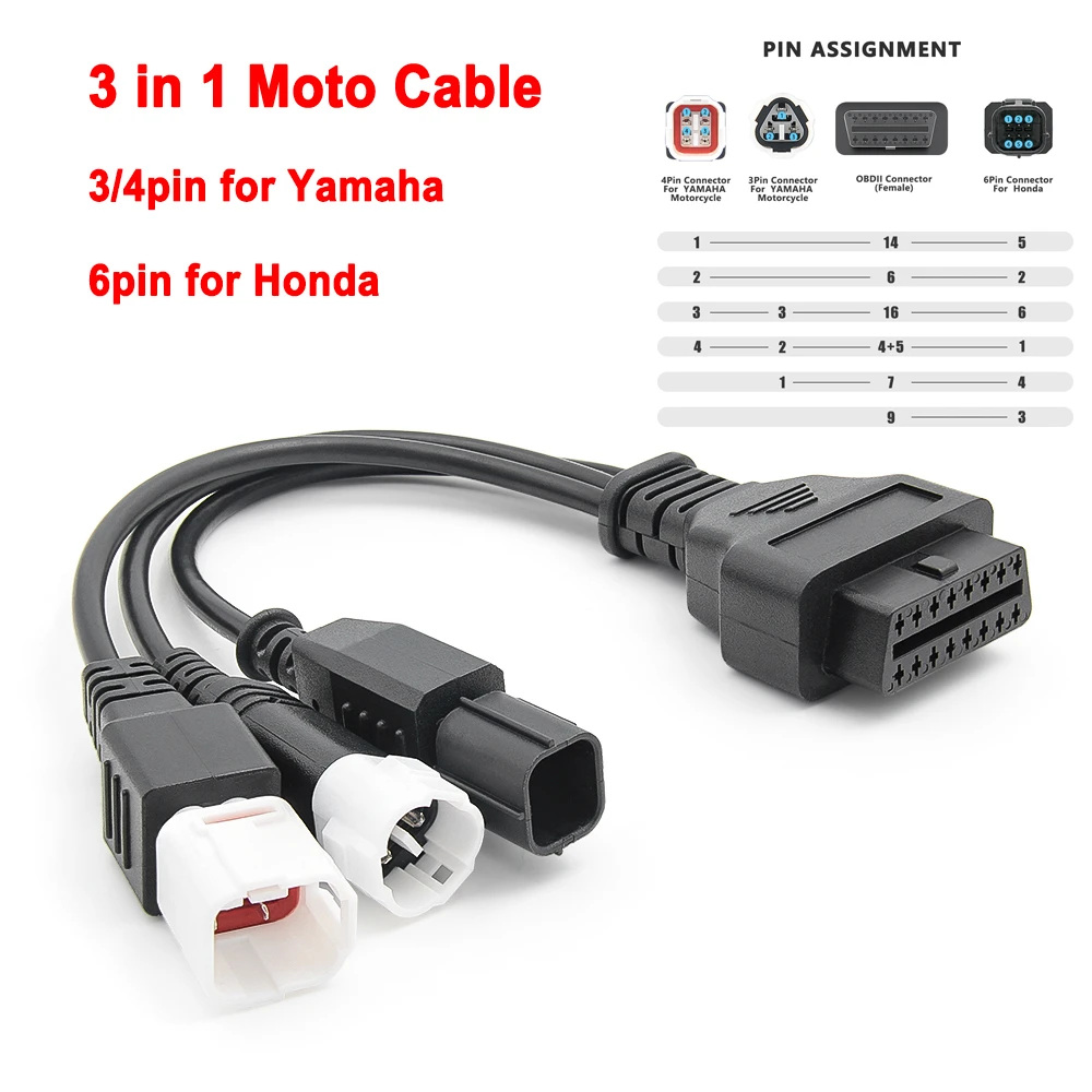 ELM327 Bluetooth with 3PIN To 16PIN Cable for Yamaha y15 for Honda Motorbike Motorcycle OBD2 ELM 327 Fault Code for Android