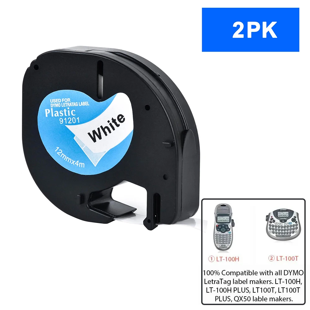 2 Rolls 91201 Adhesive Label Tape Compatible Dymo 91331 59422 91202 91200 12mm LT Tape for Dymo LT100H Label Printer