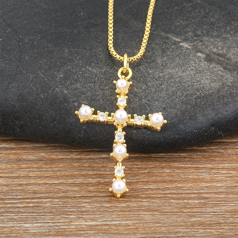 Crystal Choker Necklace - AIBEF Retro Pearl Cross Religious Pendant