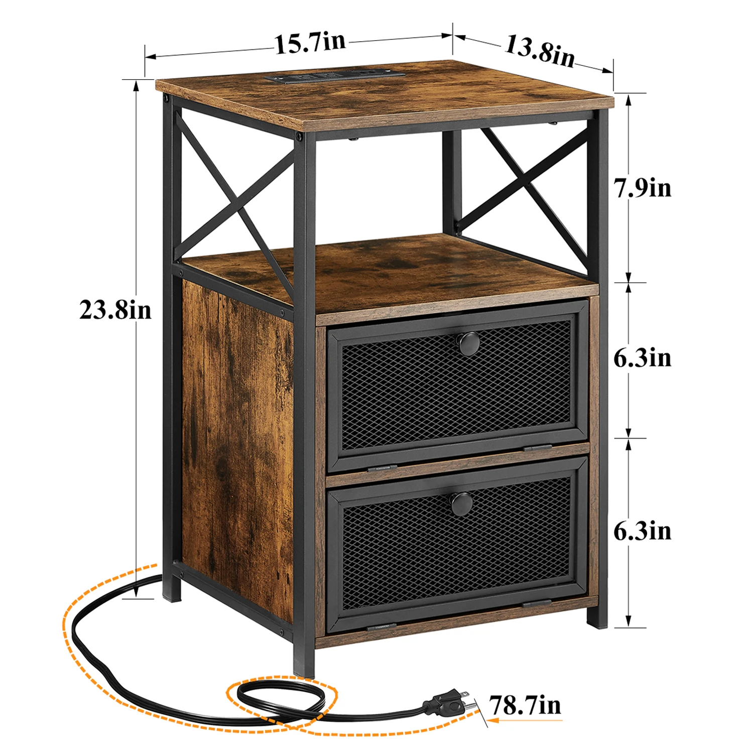 VECELO Set of 2 Nightstand Charging Station End Side Table Flip Storage Drawer Bedroom Bedside Table