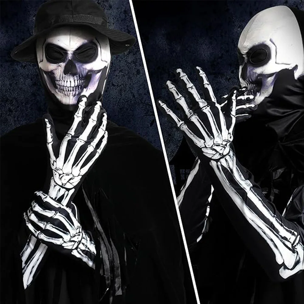 

Halloween Skeleton Costume Scary Skull Mask Stretchy Gloves Grim Reaper Ghost Costumes for Men Adults Party Role Playing