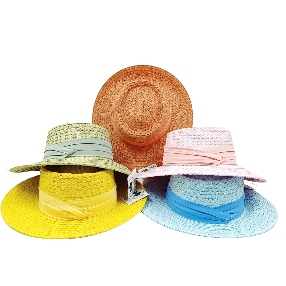 Spring and summer new style bump top straw hat for women solid color elegant temperament sun protection hat beach hat gift