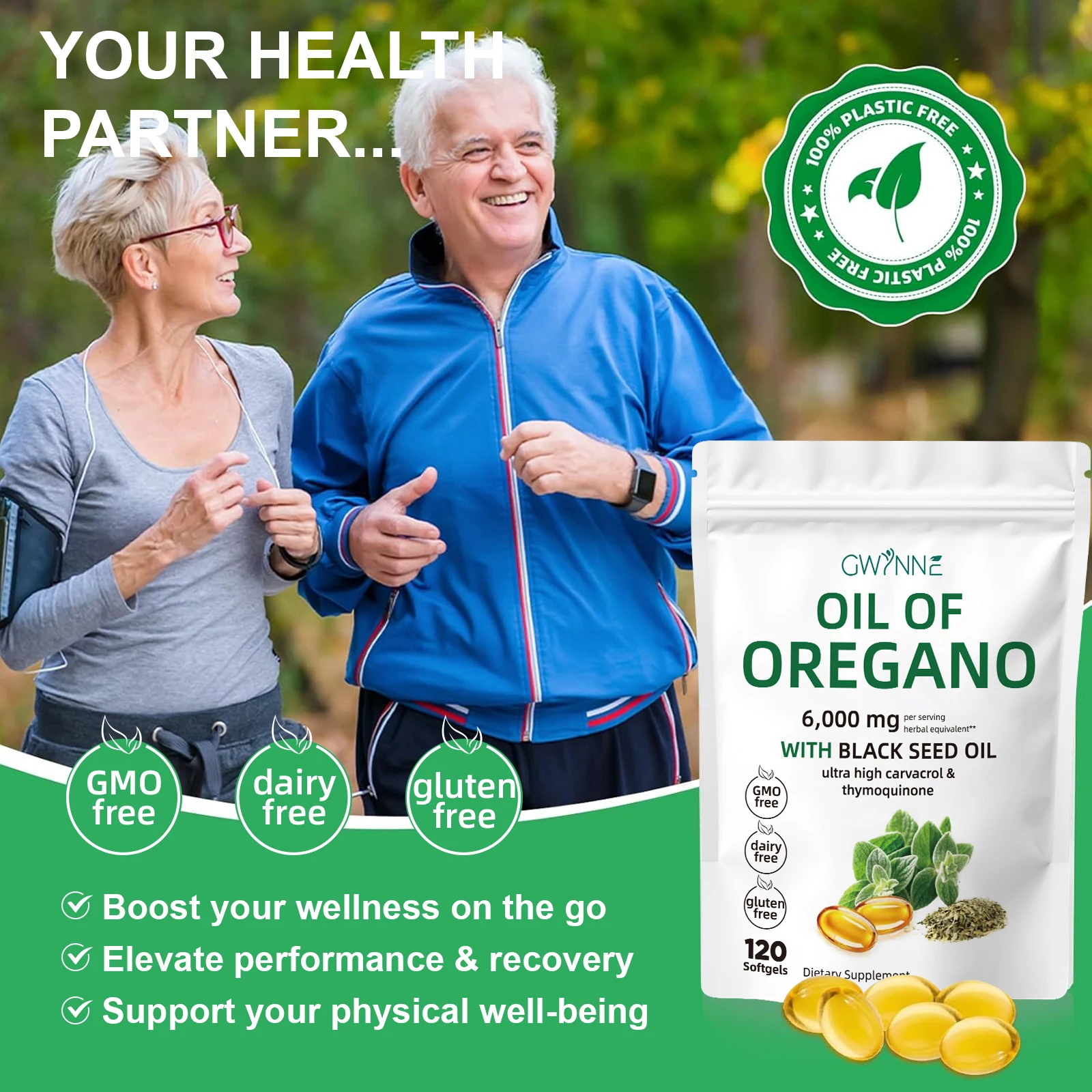 Gwynne Micro Ingredients Oregano زيت كبسولة ناعم 6000 ملجم لكل تخدم 120 كبسولة زيت البذور السوداء المدمج