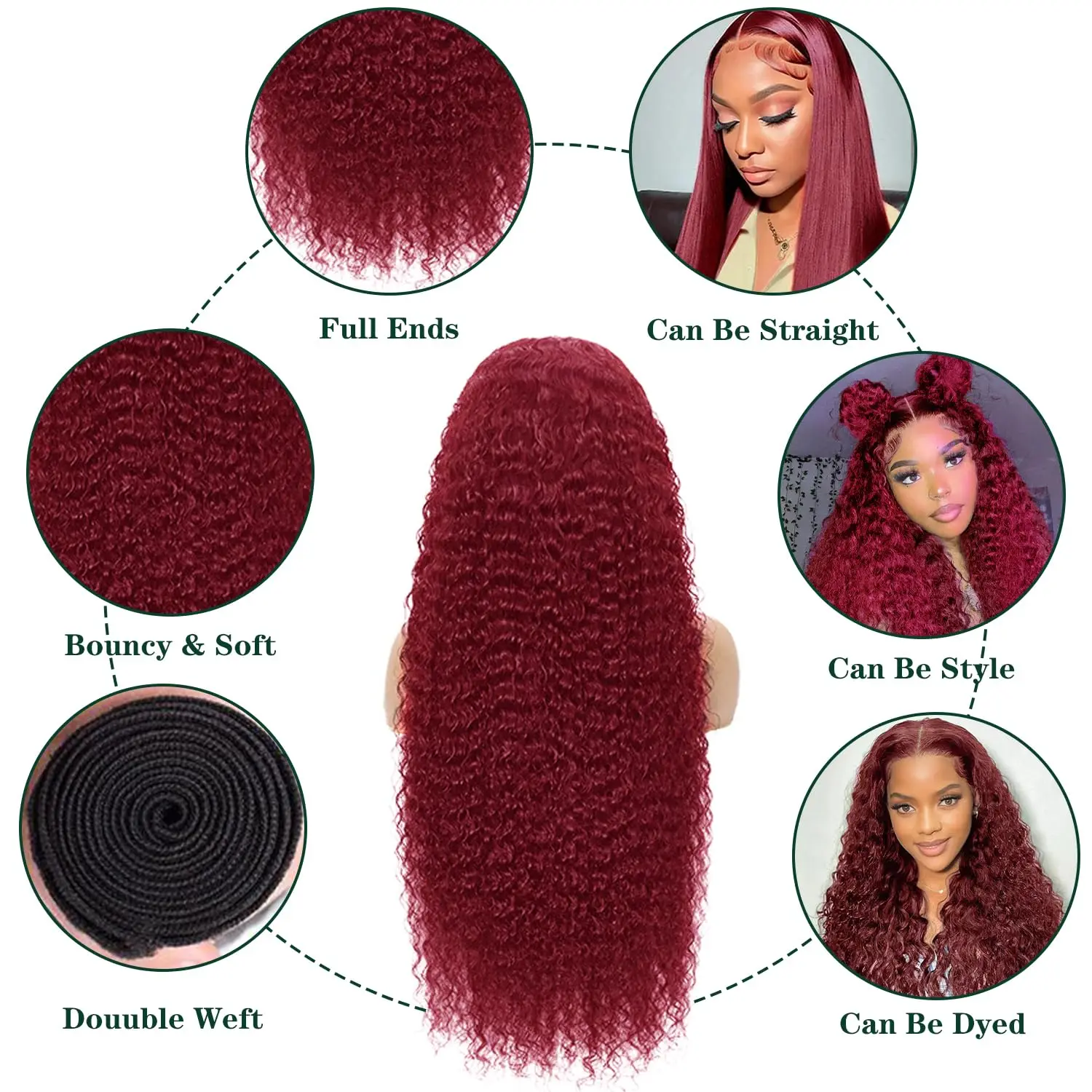 Wig Rambut Asli 13x4 Deep Curly HD Lace Frontal Wig Transparan 99J Burgundy Curly Lace Front Wig Berwarna Merah Deep Wave 34 Inch