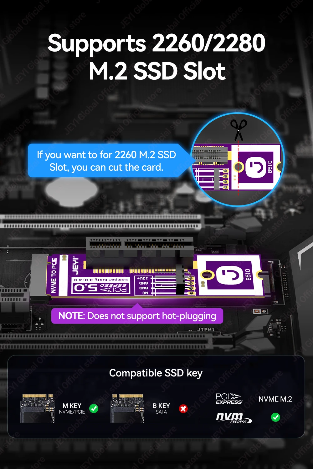 JEYI M.2 zu PCIe 5.0 X4 Adapterkarte 128Gb/s Hochgeschwindigkeitsübertragung Kompatibel mit PCIe X1/X4/X8/X16 Steckplätzen – Detail 5