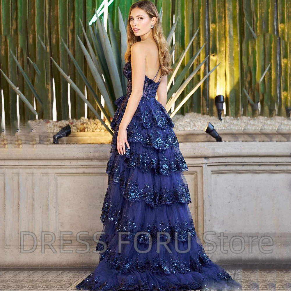 One Shoulder Applique Tiered Prom Dress A-Line Sexy Side Slit Floor Length Open Back Custom Made Women Party Banquet Gowns