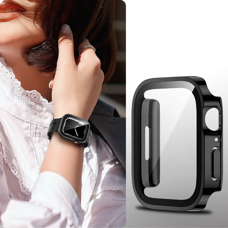 Custodia impermeabile per Apple Watch 7 8 45mm 41mm 49mm 44mm 40mm custodia protettiva per schermo con bordo dritto iWatch 4 5 SE 6 7 8 Ultra