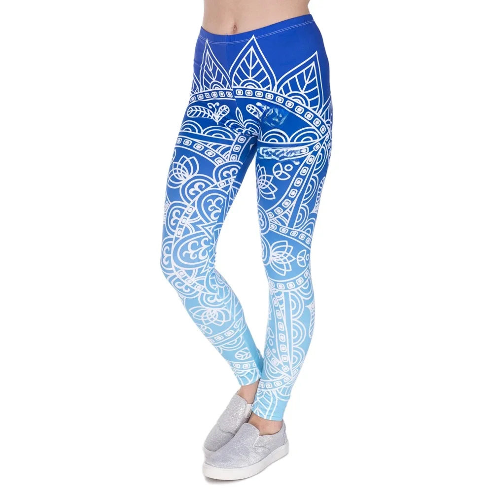 DeanFire Super miękkie, rozciągliwe Mandala niebieski nadruk legginsy fitness seksowne legginsy ze sztruksu spodnie do kostek spodnie damskie — zdjęcie 2