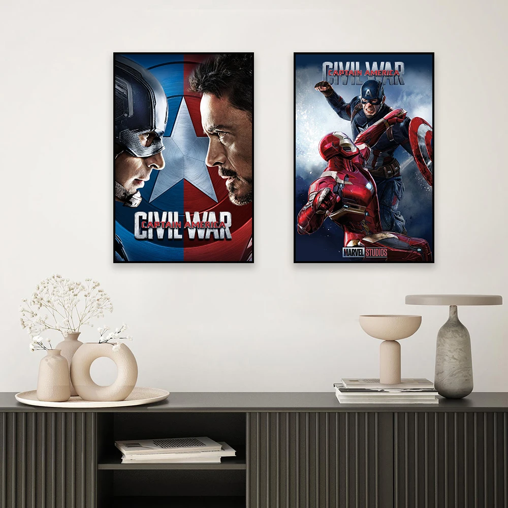 ديزني الكلاسيكية الفيلم المشارك كابتن أمريكا الحرب الأهلية يطبع قماش اللوحة خارقة فيلم قماش اللوحة ديكور غرفة نوم #4