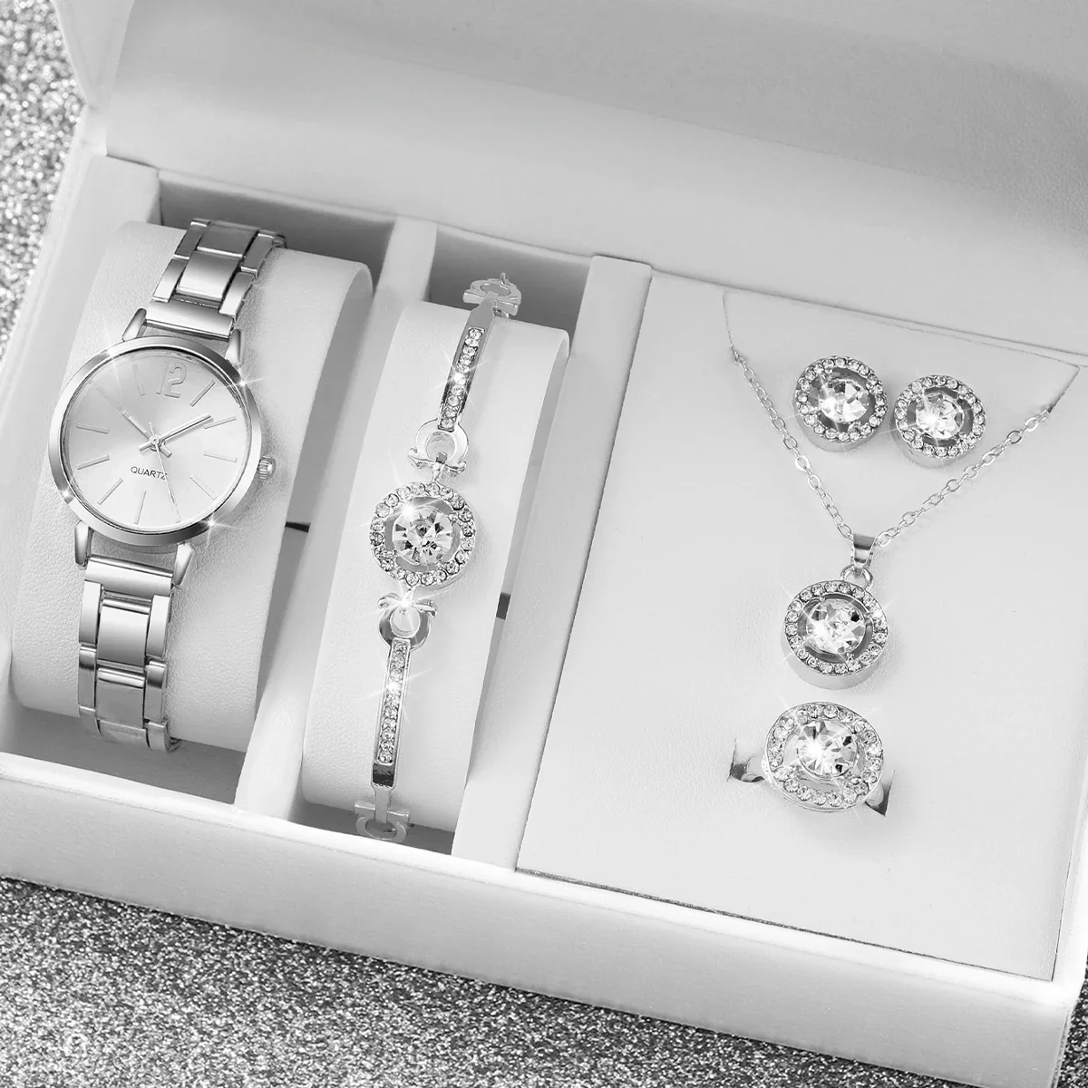 6 sztuk/zestaw zegarki damskie moda pasek ze stali nierdzewnej zegarek kwarcowy biżuteria diamentowa (bez pudełka) — zdjęcie 2
