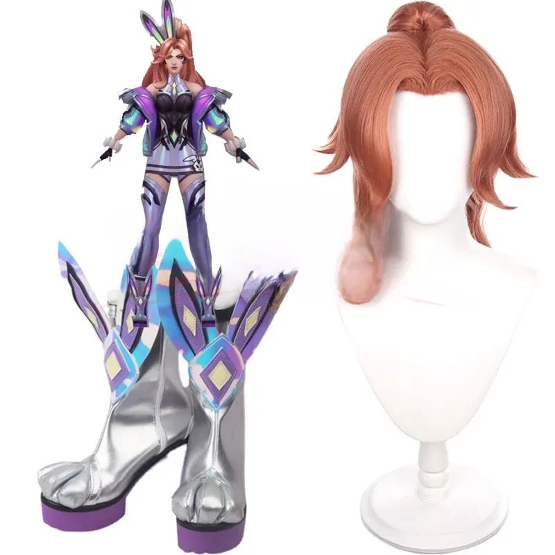 LOL Schlacht Bunny Miss Fortune Schuhe Cosplay Frauen Stiefel LOL Miss Fortune Cosplay Perücken 80cm Lange Braun mit Pferdeschwänzen haar + kappe