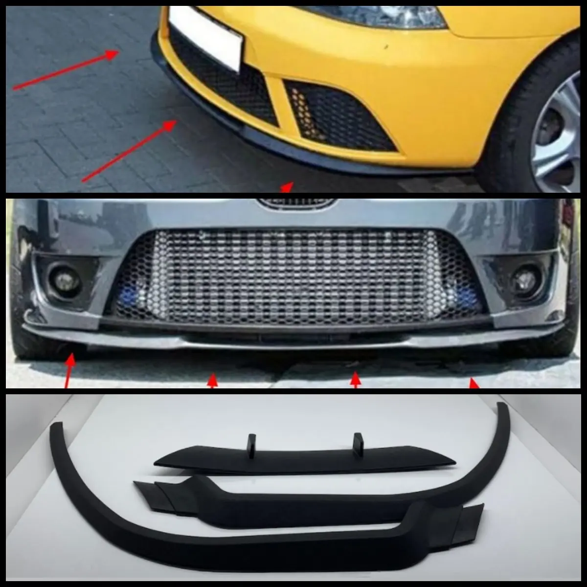 For Seat Ibiza MK4 6L CUPRA R Front Bumper Lip Universal 3PCs Diffuser Black Bumper Lip Spoiler Body Kit Tuning Protector