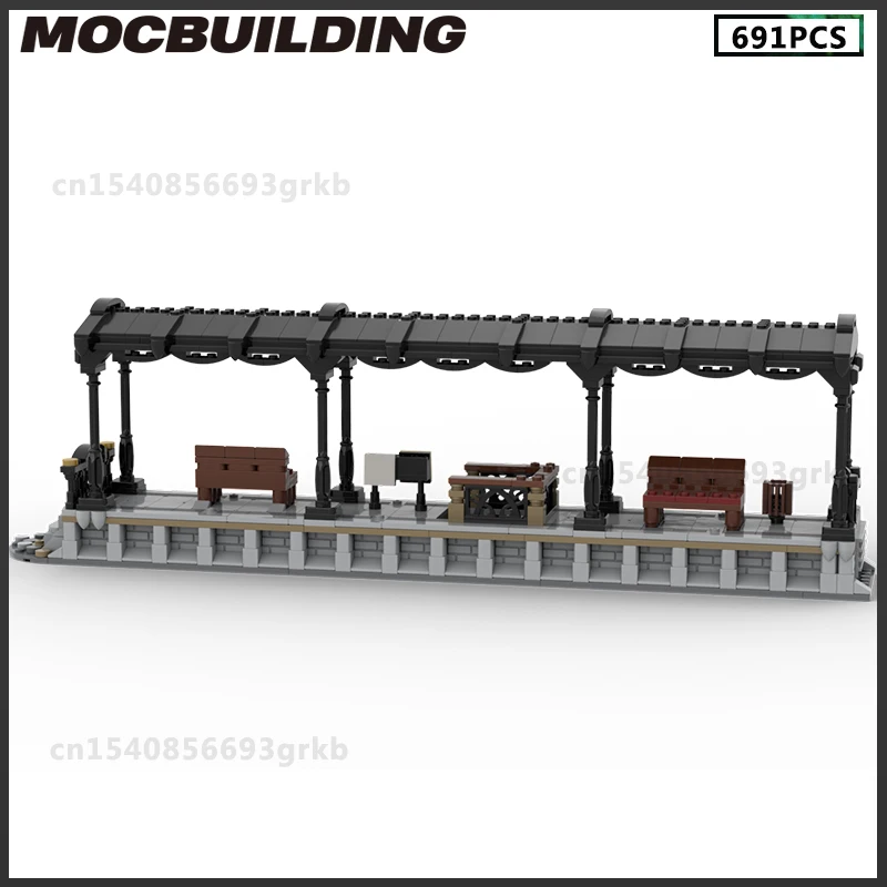 MOC Building Blocks Village Railroad Station Train Railway Platform DIY Bricks Model Christmas Gifts Assembled Toys Collection