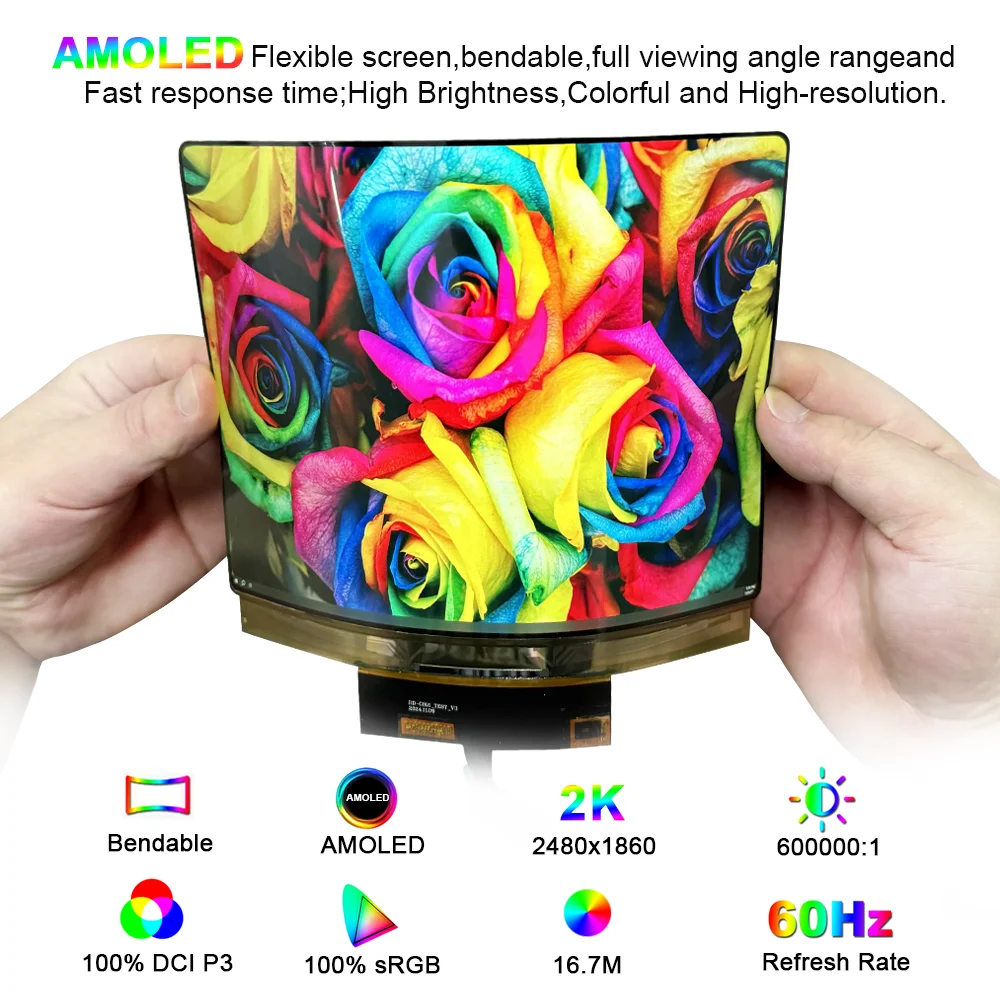 Wisecoco 8 Inch Flexible Touch Display Bendable AMOLED Screen 2K 2480×1860 60Hz 100% DCI-P3 for Raspberry Pi DIY Projects