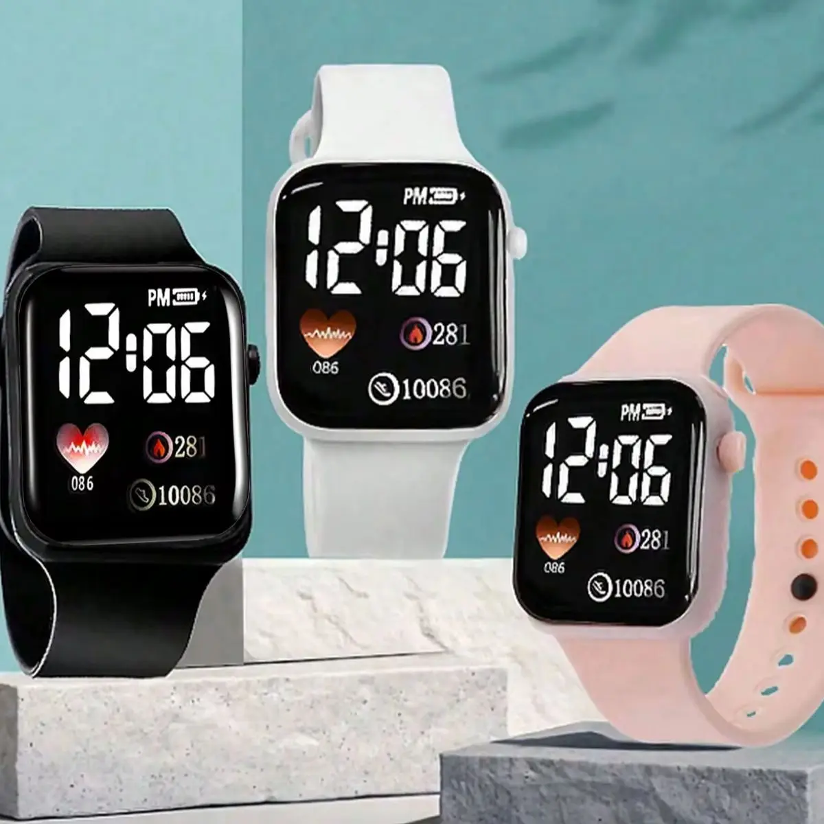 10-Piece Set, Casual and Simple Cartoon Led Electronic Watch Set, Square Dial, Digital Display, Button Battery Powered, Multiple Colors, Suitable for Various Occasions, Unisex.