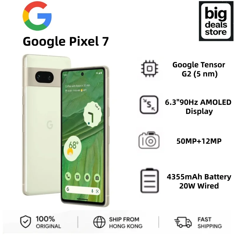Google Pixel 7 5G 6.3" 90Hz AMOLED Display Google Tensor G2 (5 nm) 50MP+12MP 4355mAh Battery 20W Wired