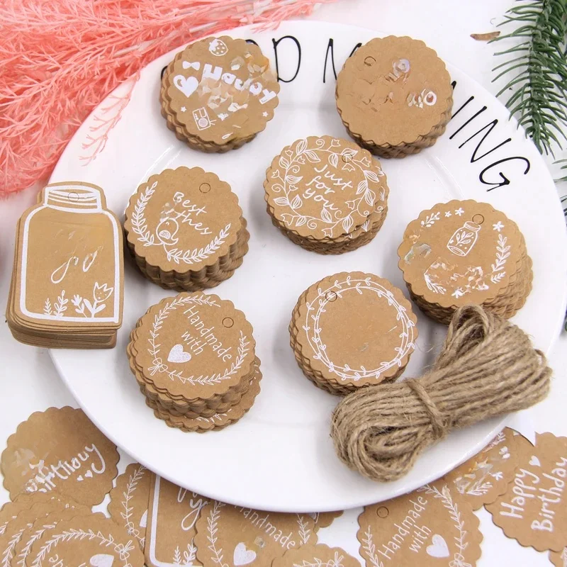 50 sztuk zawieszki z papieru pakowego z liny ręcznie/dziękuję ci/wszystkiego najlepszego z okazji urodzin rzemiosło powiesić etykiety pakowanie prezentów DIY materiały na wesele — zdjęcie 2
