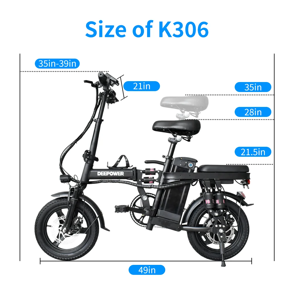 محرك ذروة DEEPOWER بقدرة 400 وات، دراجة كهربائية قابلة للطي للبالغين والمراهقين، دراجة للتنقل مقاس 14 بوصة، دراجة إلكترونية ب #6