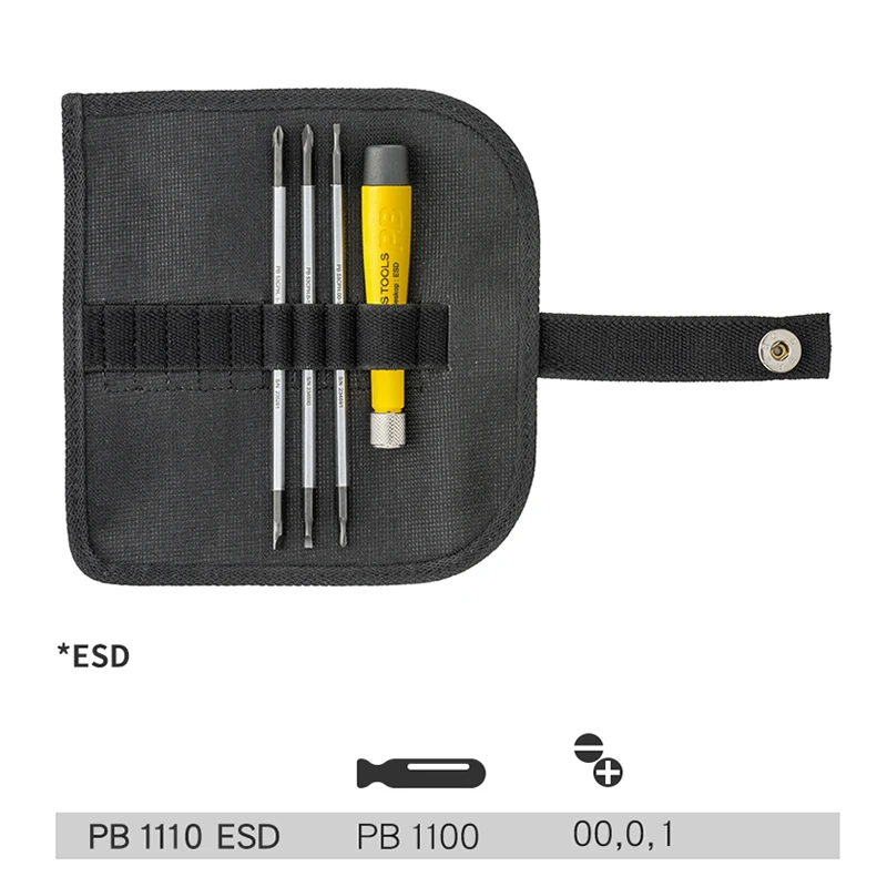 PB SWISS Anti-static Precision Screwdriver Set in Roll-up Tool Kit with Replaceable Screwdriver Bits Electronic Screwdriver