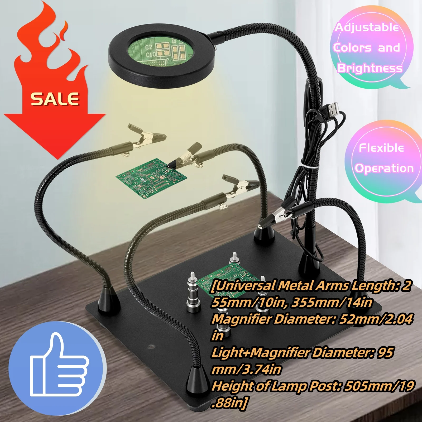 Soldering Clamp Station Magnetic Helping Hands 3X LED Magnifying Glass Lamp Heavy Duty Base With Fixed Clips