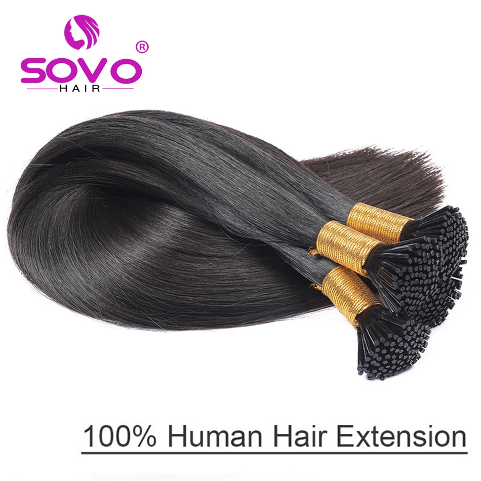 I Tip Hair Extensions Straight Natural Real Human Fusion Hair Extensions 50Strands/ Pack Keratin Capsule Black Color 12-26inch